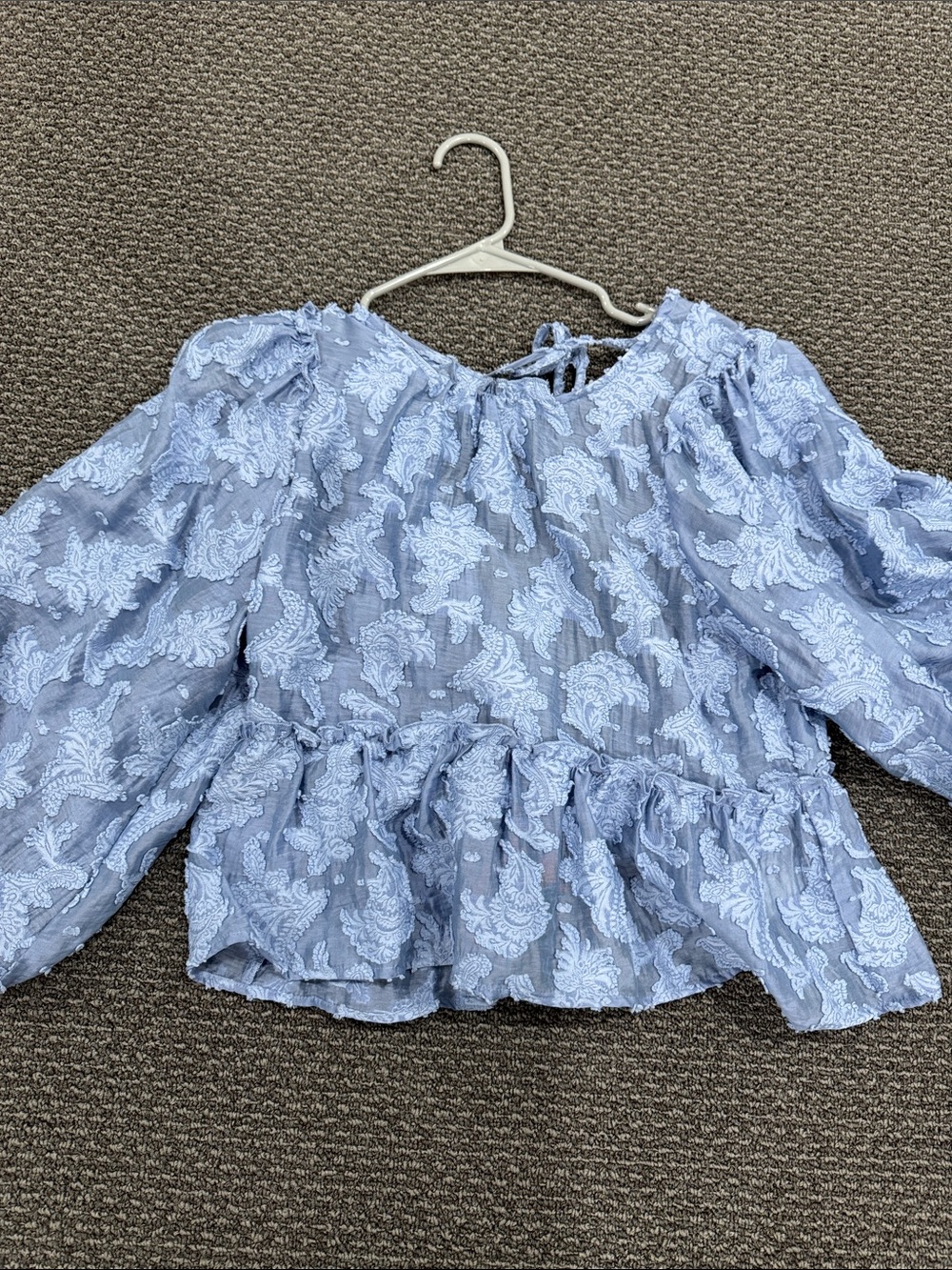 Free People Light Blue Embroidered Peplum Blouse